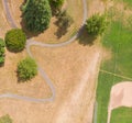 Landscape, paths and trees in the park, shot from the top point, frame from a height Royalty Free Stock Photo