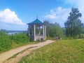 Landscape with Pavilion over Volga in Plyos, a beautiful town of Ivanovo region, Russia