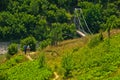 Landscape with pedestrian bridge at river Uvac gorge Royalty Free Stock Photo