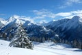 Landscape at Penken ski resort in Zillertal in Tyrol. Austria in winter in Alps. Alpine mountains with snow. Blue sky and white Royalty Free Stock Photo