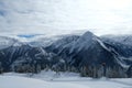 Landscape at Penken ski resort in Zillertal in Tyrol. Austria in winter in Alps. Alpine mountains with snow. Paragliding around Royalty Free Stock Photo