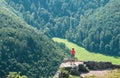 Landscape with person and old ruins, Bad Urach, Germany