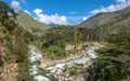 The Santa Teresa River in green lush valley. Hiking trail to Machu Picchu, Peru Royalty Free Stock Photo