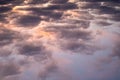 Landscape photo of big, pink cumulonimbus clouds in a stormy sky at sunset. Moody sunset or sunrise sky. Royalty Free Stock Photo