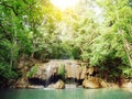 Landscape photo, Erawan Waterfall, beautiful famous waterfall Royalty Free Stock Photo