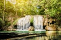 Landscape photo, Erawan Waterfall, beautiful waterfall rain forest Royalty Free Stock Photo