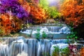 Landscape photo, Huay Mae Kamin Waterfall,Amazing waterfall in wonderful autumn forest, beautiful waterfall in rainforest at Kanch Royalty Free Stock Photo