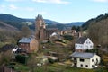 Landscape photo of Muerlenbach in the Eifel, Germany in spring with the Bertrada castle.