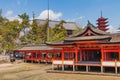 Landscape photo of the Shinto shrine during spring on Miyajima, Japan