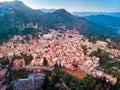 Landscape photo sunset Taormina, Sicily Italy. Aerial top view. travel concept Royalty Free Stock Photo