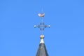 The bronze rooster on the steeple of Cuncy les Varzy in Europe, France, Burgundy, Nievre, in summer, on a sunny day
