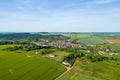 A city in the middle of the countryside in Europe, in France, in Burgundy, in Nievre, in Varzy, towards Clamecy, in Spring, on a