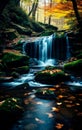 Vertical landscape photo of waterfall in autumn.