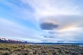 Strange clouds at Mono Lake with the Sierra Mountains in the distance at sunrise. Royalty Free Stock Photo