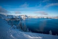 Inter Forest Crater Lake Snowy Mountain Landscape Photograph Oregon Pacific Northwest Mountain Trees