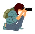 Landscape photographer with camera without tripod vector. Paparazzi shooting on the event.