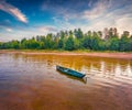 Landscape photography. Abandoned old fishing boat on Svityaz lake. Royalty Free Stock Photo