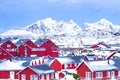 Landscape photography. Cloudy winter view of Nusfjord town, Norway, Europe. Morning scene of Lofoten Islands. Norwegian seascape Royalty Free Stock Photo