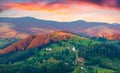 Landscape photography. Colorful summer sunrise on mountain village. Royalty Free Stock Photo