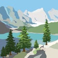 1338 landscape, picture of the landscape, mountains, lake and spruce, vector illustration for different design Royalty Free Stock Photo
