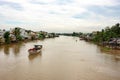 A landscape pictures of the shores of the mekong river in south vietnam near vinh long on a sunny summer day