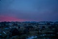 Landscape picturesque view little village at valley surrounded by mountains Royalty Free Stock Photo