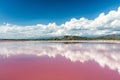 Landscape with Pink water salt lake in Dominican Republic