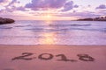 Landscape With Pinky Sea At Sunrise And The Sign 2018 Written On