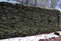 a landscape plagued by frost and snow with walls of flat stones