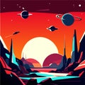 Landscape with planets, stars and space ships. Vector illustration. Generative AI