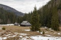 Landscape in the Polish Tatra Mountains. View of the snow-capped peaks Royalty Free Stock Photo