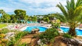 Landscape with pool on Cala Dor, Palma Mallorca island, Spain Royalty Free Stock Photo