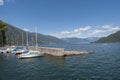 Landscape and port Lido di Cannobio on Lake Maggiore in northern Italy