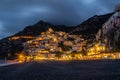 Landscape with Positano town at famous amalfi coast at night, Italy