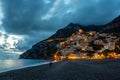 Landscape with Positano town at famous amalfi coast at sunset, Italy Royalty Free Stock Photo