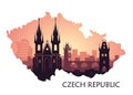 Landscape of Prague with sights. Abstract skyline in the form of maps Czech Republic