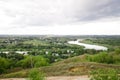 Landscape of Pronya river and panorama of Pronsk village in Ryazan region of Russia. Royalty Free Stock Photo