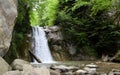 The landscape of Pruncea waterfall and the Casoca river in the Buzau mountains, Romania. A beautiful cascade in the forest