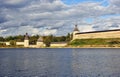 Landscape with Pskov Kremlin at the river Royalty Free Stock Photo