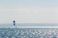 Landscape of the Puck Bay in Poland with windsurfingfloating on the water