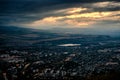 Landscape of Pyatigorsk at sunset, view from Mashuk Mount, Russia