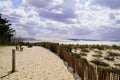 Landscape pyla dune pathway access Atlantic beach in sand dunes fence in Cap-Ferret pilat ocean france Royalty Free Stock Photo