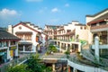 Landscape of Qibao Old Town with many hotels and restaurants in Shanghai, China