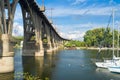 Landscape with railroad arched bridge Royalty Free Stock Photo