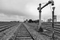 A landscape with railroad tracks at Arroyo Malpartida train station, Extremadura, Spain Royalty Free Stock Photo