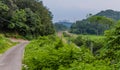 Landscape of railroad tracks in the countryside Royalty Free Stock Photo