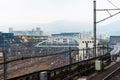 Landscape of the railway station in Kyoto, Japan. Copy space for text. Royalty Free Stock Photo