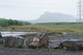 View of the mountain `Sleeping woman` from the highway on the island of Mauritius