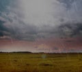 Landscape of rain over country field Royalty Free Stock Photo