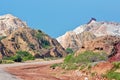 Landscape of rainbow mountains and salt domes in Hormuz Island Royalty Free Stock Photo